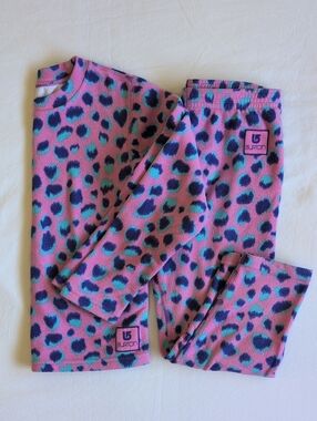 Burton Kids 4T Fleece Thermal Base Layer Set Matching Top Pants Leopard Pink